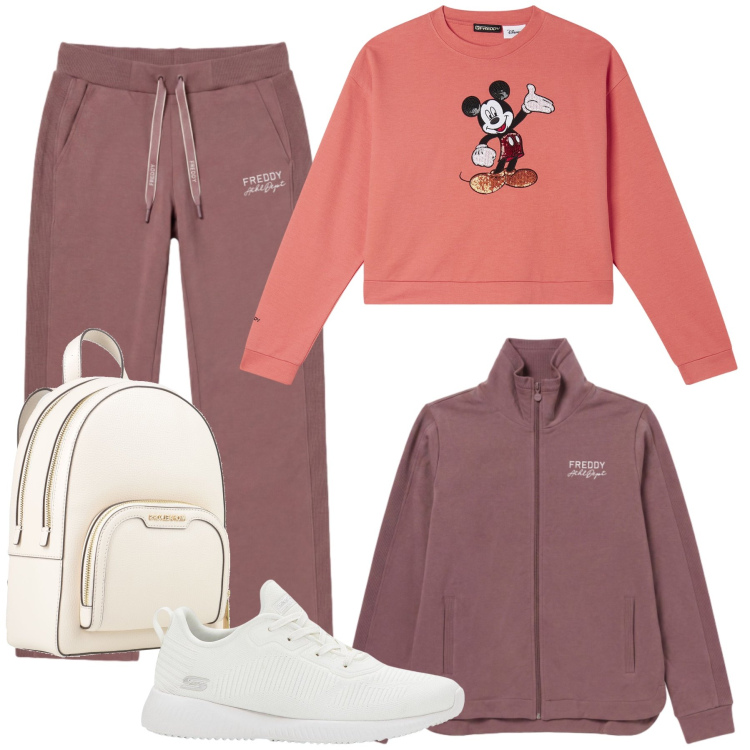 Outfit donna - Total look #2481754. Stile Sporty chic per Tutti i giorni. Abbinamento con zaini, sneakers, pantaloni, felpe, felpe.