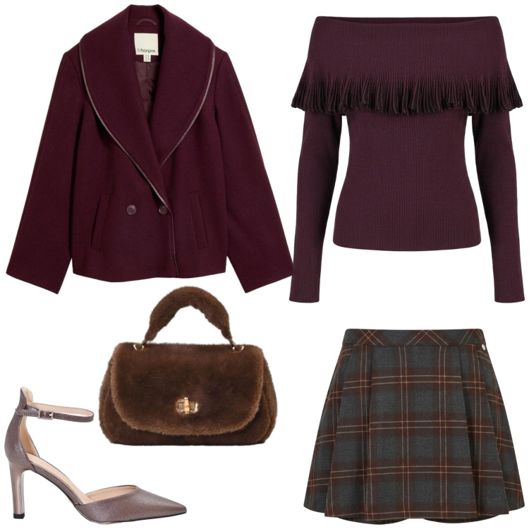 Outfit donna - Total look #2481782. Stile Chic per Serata fuori. Abbinamento con borse a mano, décolleté, minigonne, maglieria, blazer.