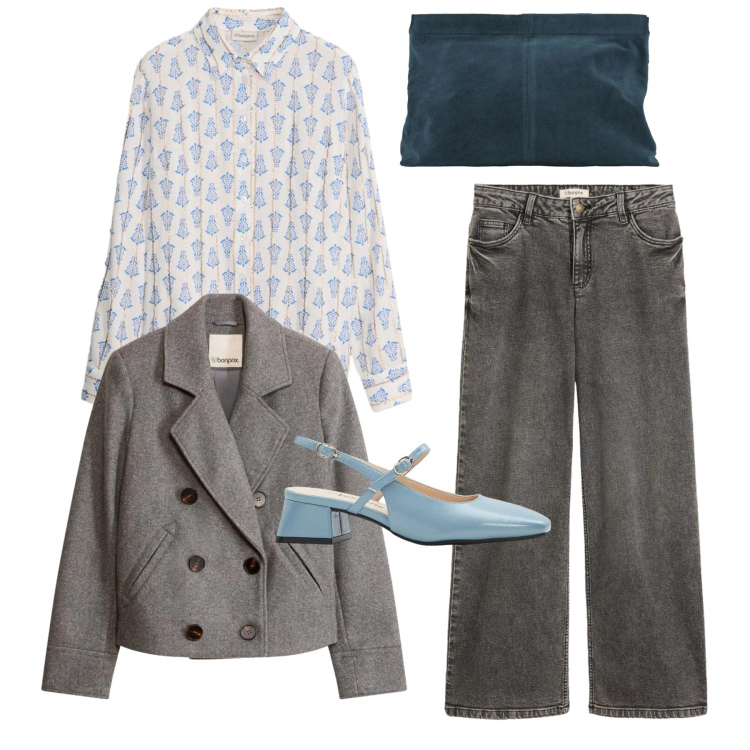 Outfit donna - Gentile total look. Stile Bon Ton per Ufficio. Abbinamento con jeans, camicie, décolleté, blazer, pochette.