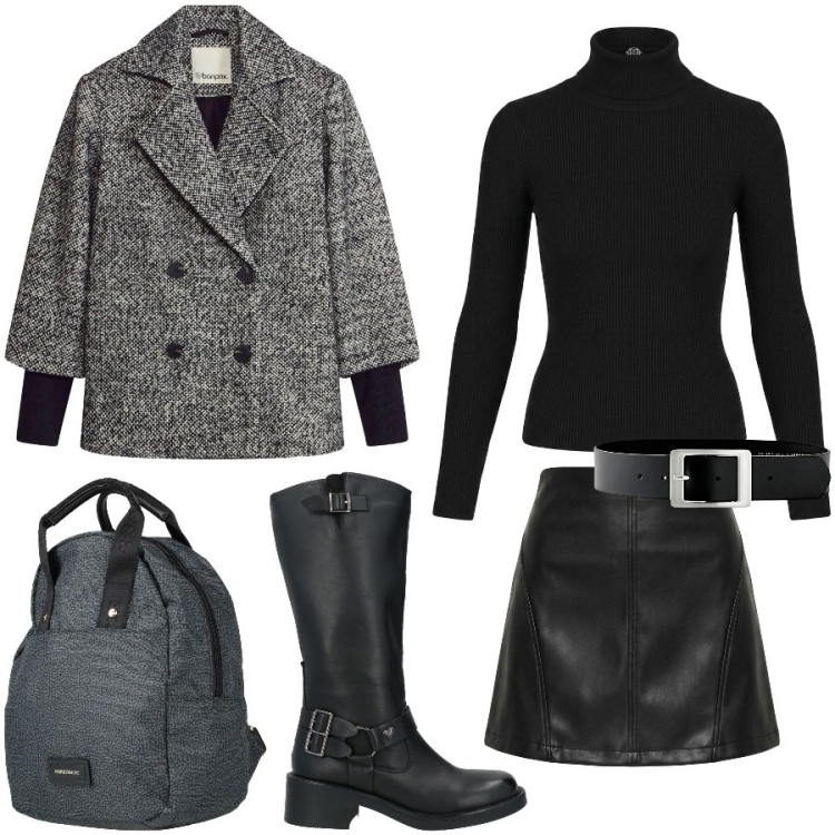 Outfit donna - City. Stile Urban per Tutti i giorni. Abbinamento con zaini, stivali, caban, cinture, minigonne, pullovers.