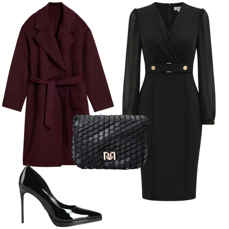 Outfit donna - Il tubino elegante. Stile Chic per Tutti i giorni. Abbinamento con borse a tracolla, vestiti a tubino, décolleté, cappotti.