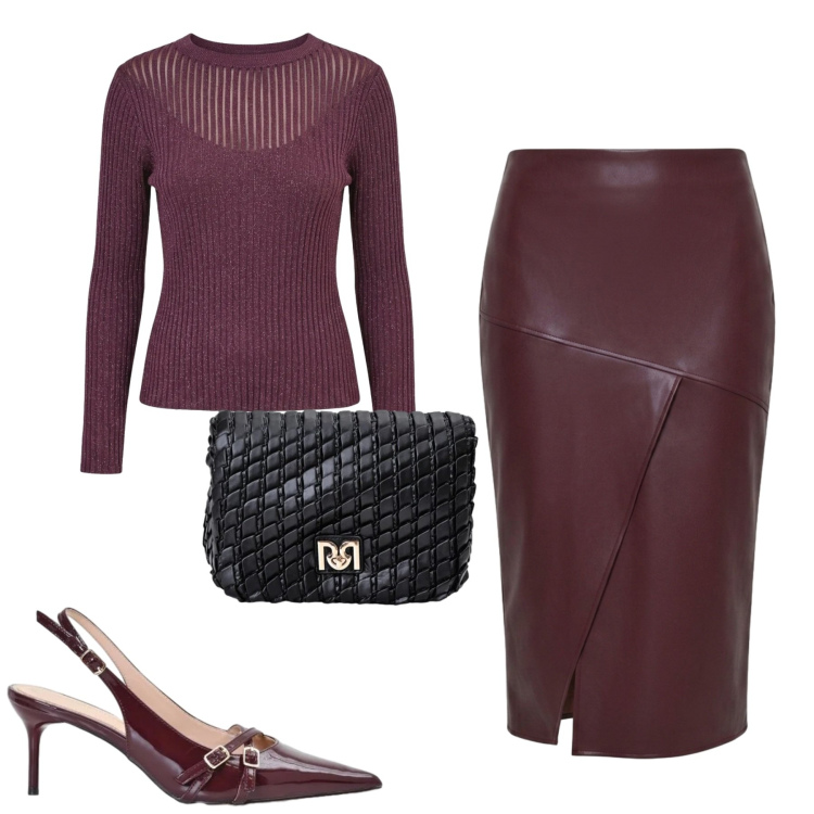 Outfit donna - City. Stile Minimal per Tutti i giorni. Abbinamento con décolleté, borse a tracolla, gonne longuette, maglieria.