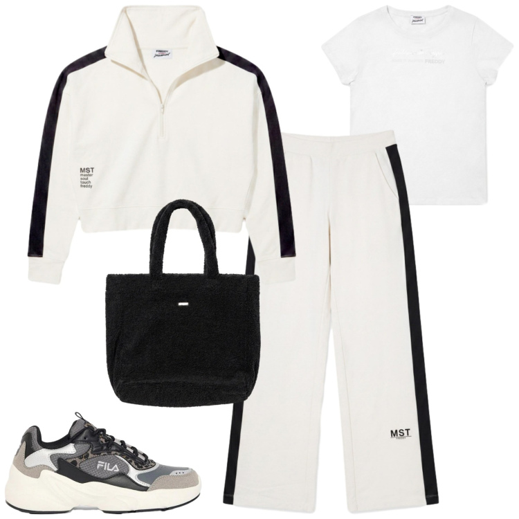 Outfit donna - Freddy. Stile Casual per Tutti i giorni. Abbinamento con pantaloni, felpe, borse a mano, t-shirt, sneakers.