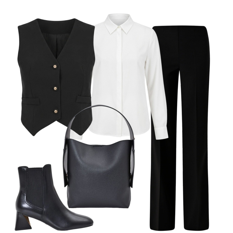 Outfit donna - Rinascimento. Stile Urban per Tutti i giorni. Abbinamento con gilet, stivaletti, pantaloni a palazzo, borse a spalla, camicie.
