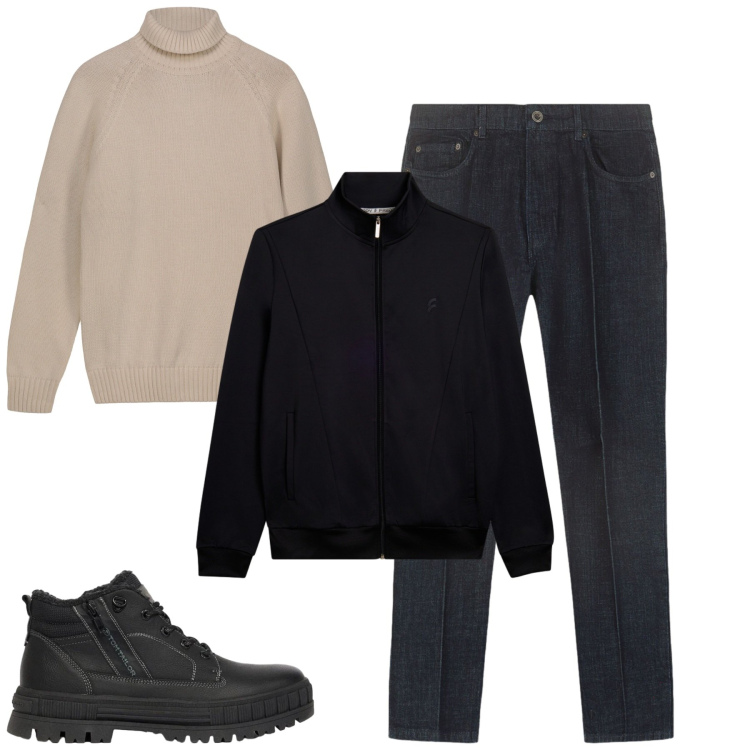Outfit uomo - Total look #2481857. Stile Casual per Tutti i giorni. Abbinamento con pullovers, jeans, bomber, stivali e stivaletti.