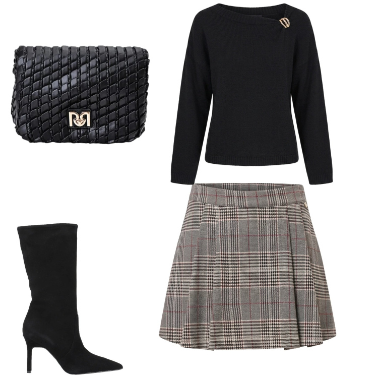 Outfit donna - Rinascimento. Stile Urban per Tutti i giorni. Abbinamento con borse a tracolla, maglieria, gonne, stivali.