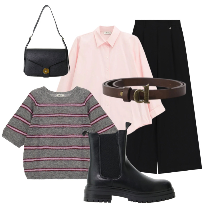 Outfit donna - Dixie - FW26. Stile Glamour per Scuola/Università. Abbinamento con borse a spalla, stivaletti chelsea, pantaloni a palazzo, cinture, maglieria, camicie.