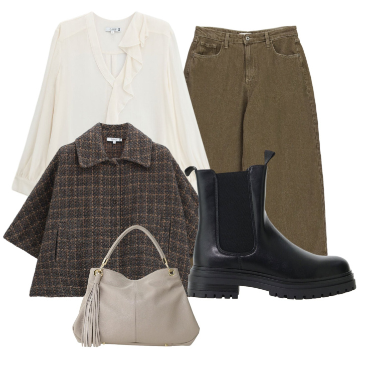 Outfit donna - Please - FW26. Stile Casual chic per Tutti i giorni. Abbinamento con stivaletti chelsea, borse a spalla, jeans, cappotti, bluse.