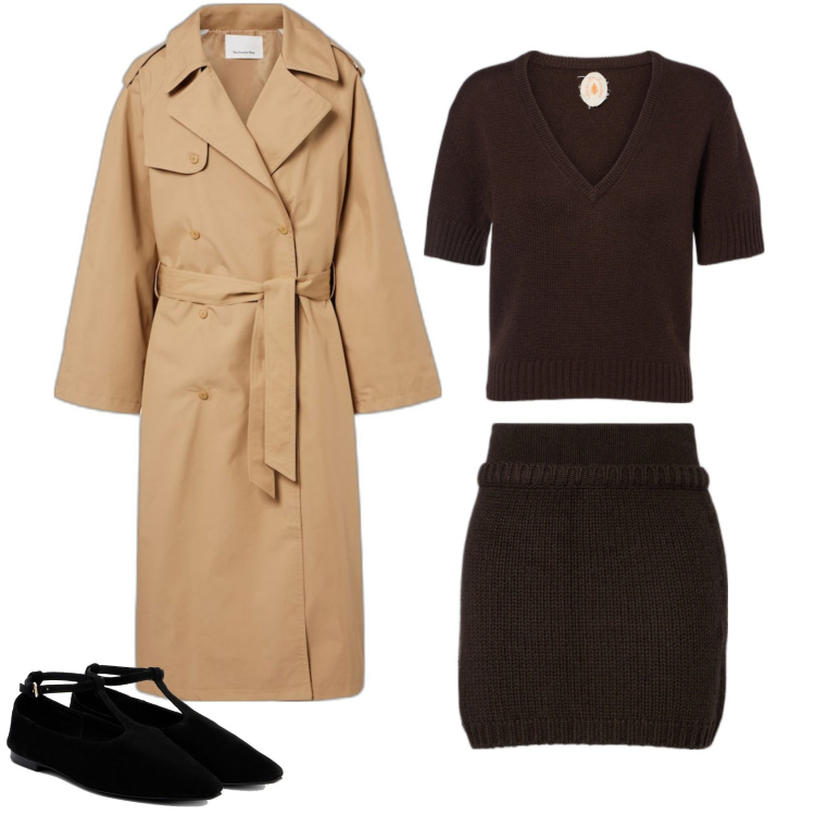 Outfit femme - Mini jupe et pull cachemire. Style Minimal pour Tous les jours. Assortir avec pulls, ballerines, minijupes, imperméable.