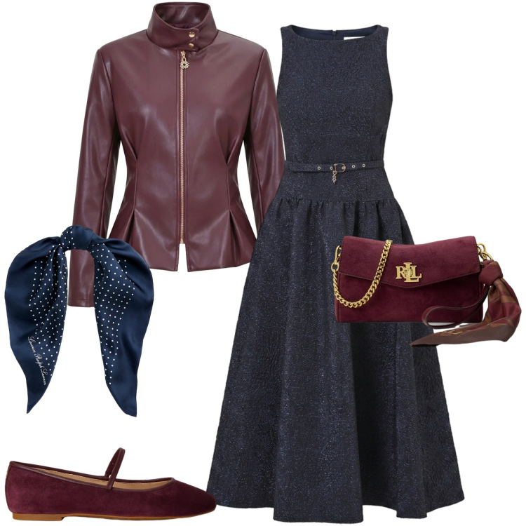 Outfit donna - Invito d'autunno. Stile Chic per Cerimonia. Abbinamento con borse a tracolla, ballerine, foulard, vestiti midi/longuette, giacche.