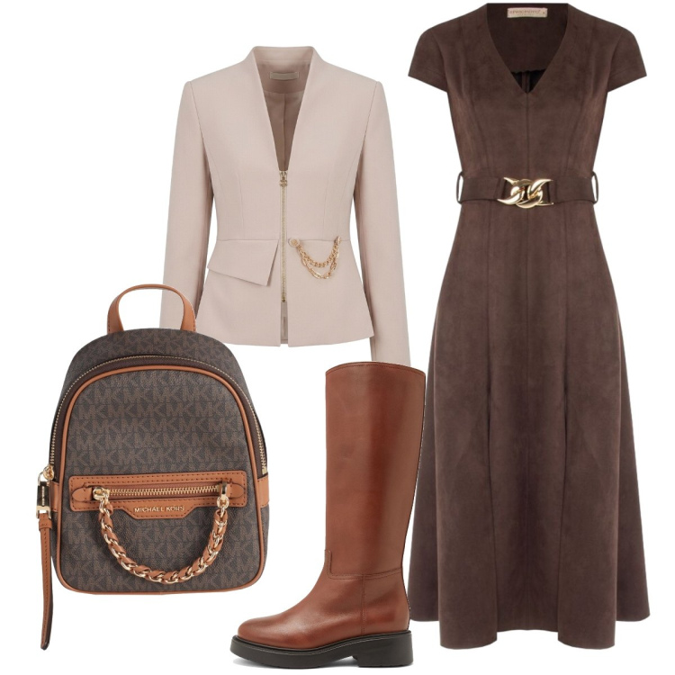 Outfit donna - In viaggio per lavoro. Stile Bon Ton per Tutti i giorni. Abbinamento con vestiti midi/longuette, blazer, stivali, zaini.