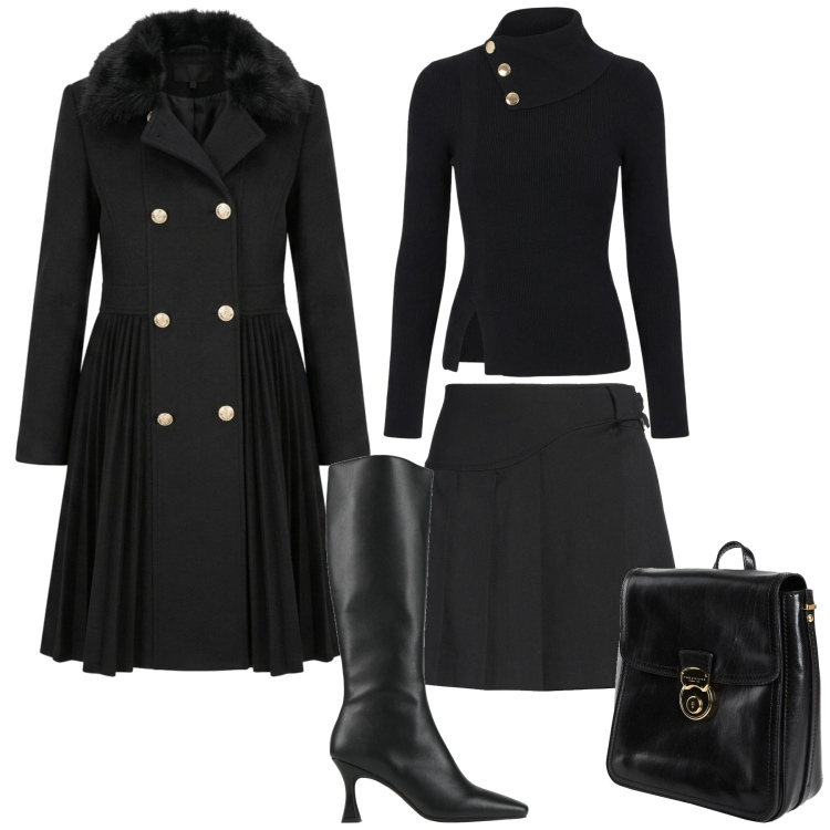 Outfit donna - Chic. Stile Chic per Tutti i giorni. Abbinamento con minigonne, zaini, stivali, cappotti, maglieria.