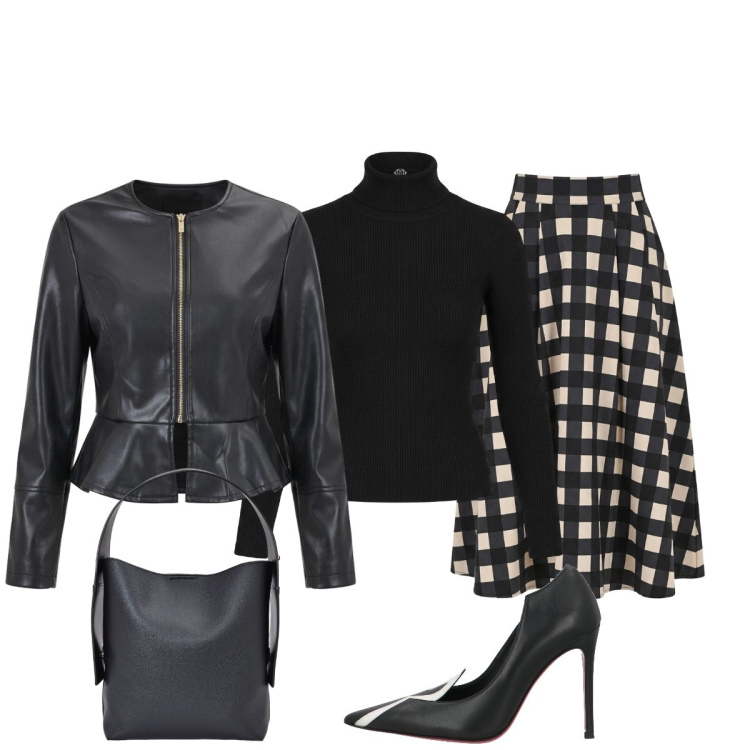 Outfit donna - Black & White. Stile Chic per Tutti i giorni. Abbinamento con pullovers, borse a spalla, giacche, gonne longuette, décolleté.