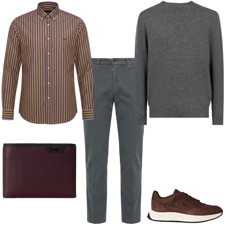 Outfit uomo - Cenetta tranquilla. Stile Business/Elegante per Serata speciale. Abbinamento con sneakers, pantaloni, camicie, portafogli, maglieria.