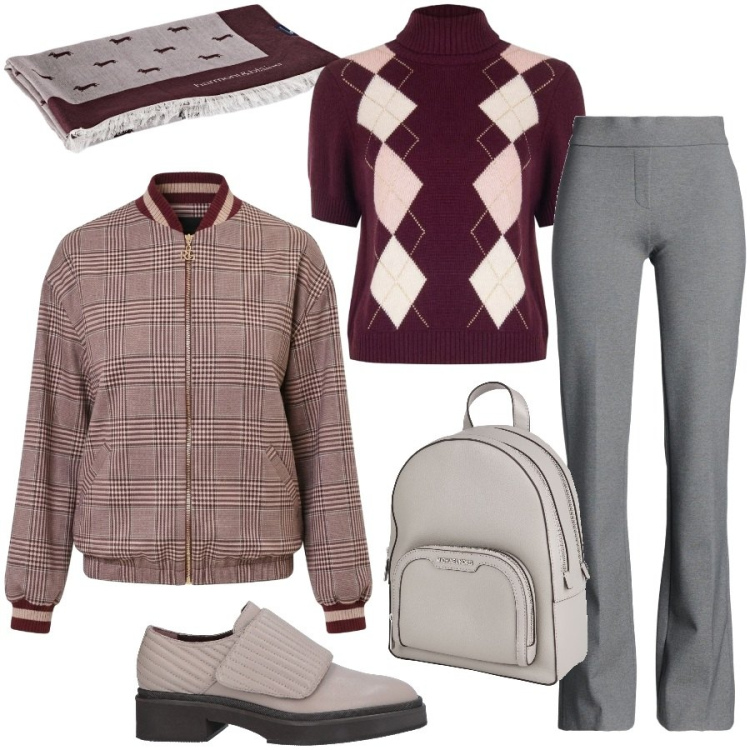 Outfit donna - Un colore più fantasie. Stile Urban per Tutti i giorni. Abbinamento con sciarpe, maglieria, bomber, mocassini, pantaloni, zaini.