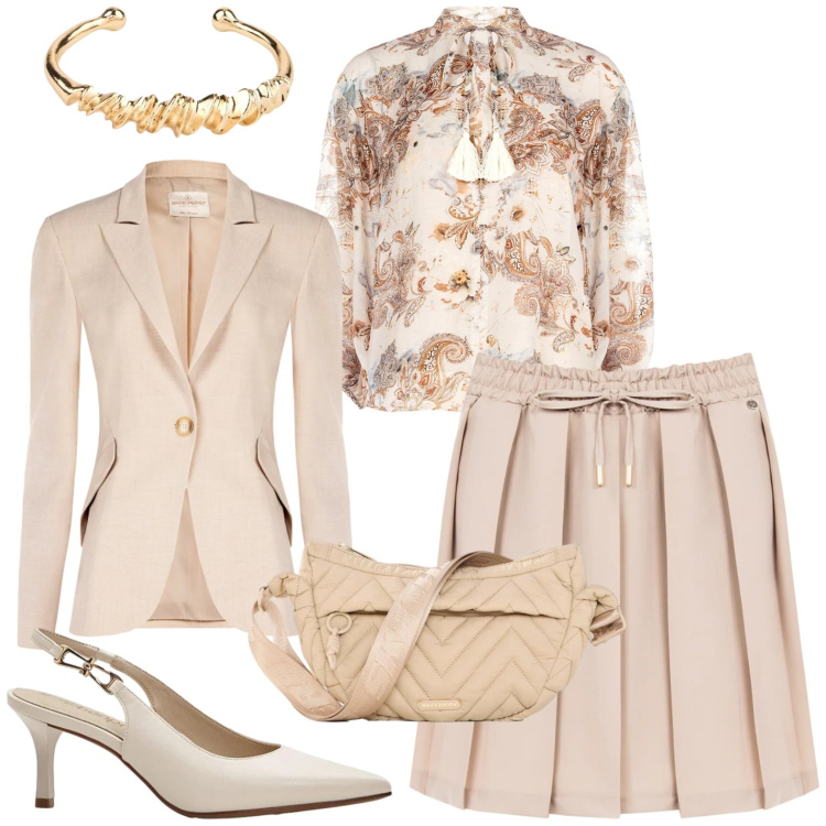 Outfit donna - Elegante. Stile Chic per Serata fuori. Abbinamento con bluse, minigonne, blazer, décolleté, braccialetti, marsupi.