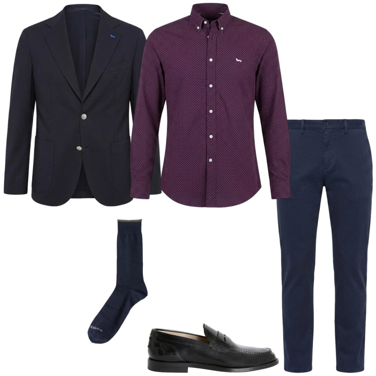 Outfit uomo - Serata. Stile Business/Elegante per Serata speciale. Abbinamento con calzini, pantaloni, camicie, scarpe stringate, giacche.