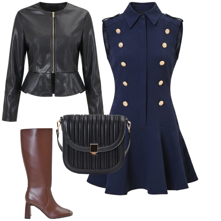 Outfit donna - City. Stile Casual chic per Tutti i giorni. Abbinamento con giacche, borse a tracolla, stivali sopra il ginocchio, vestiti corti.