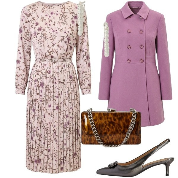Outfit donna - Invito d\'autunno. Stile Chic per Cerimonia. Abbinamento con vestiti midi/longuette, cappotti, orecchini, clutch, décolleté.