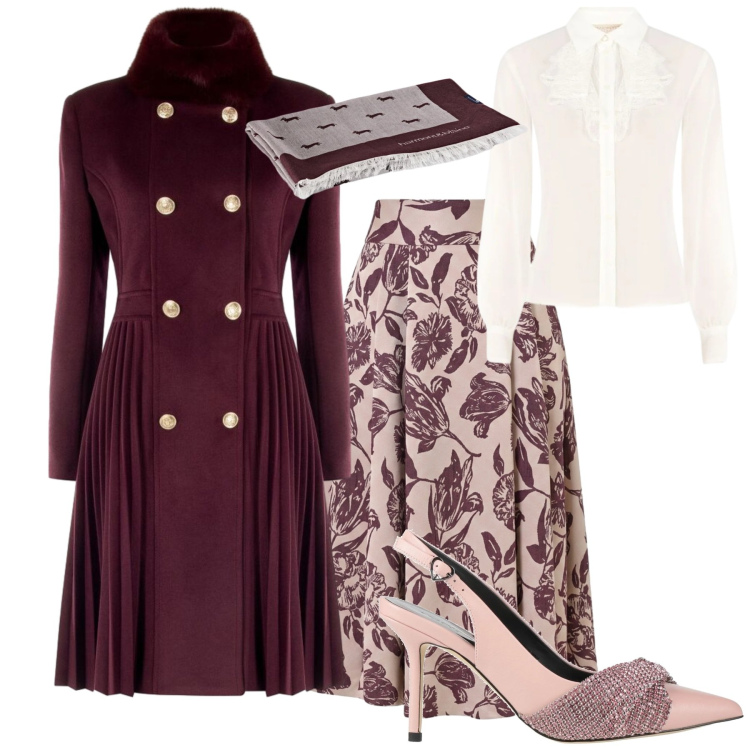 Outfit donna - Cerimonia in autunno. Stile Romantica per Cerimonia. Abbinamento con sciarpe, cappotti, gonne longuette, camicie, décolleté.