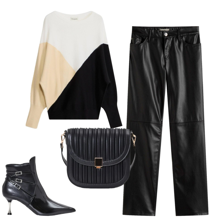 Outfit donna - City. Stile Casual chic per Tutti i giorni. Abbinamento con stivaletti, borse a tracolla, maglieria, pantaloni.