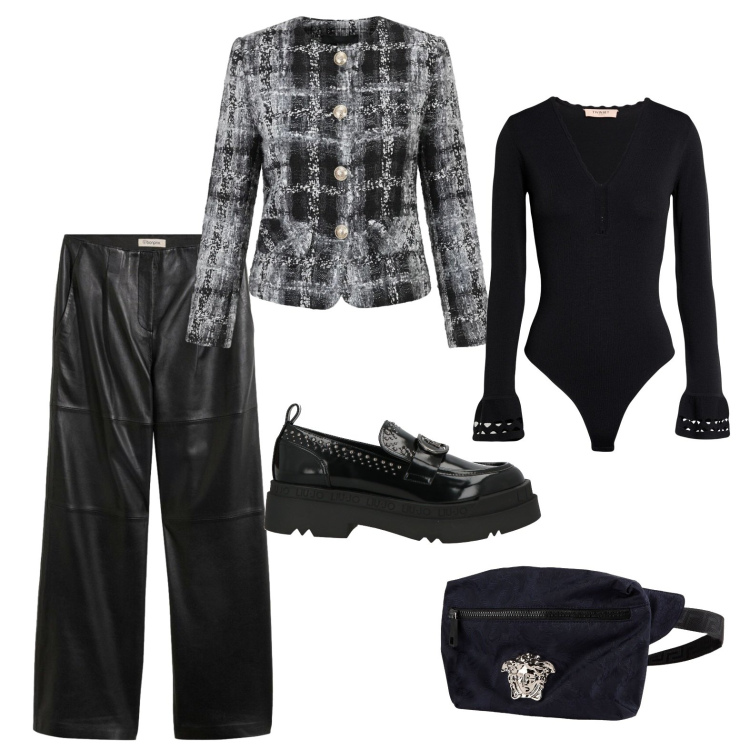 Outfit donna - Giacchina chanel e mocassini urban. Stile Casual per Ufficio. Abbinamento con blazer, mocassini, marsupi, body, pantaloni.