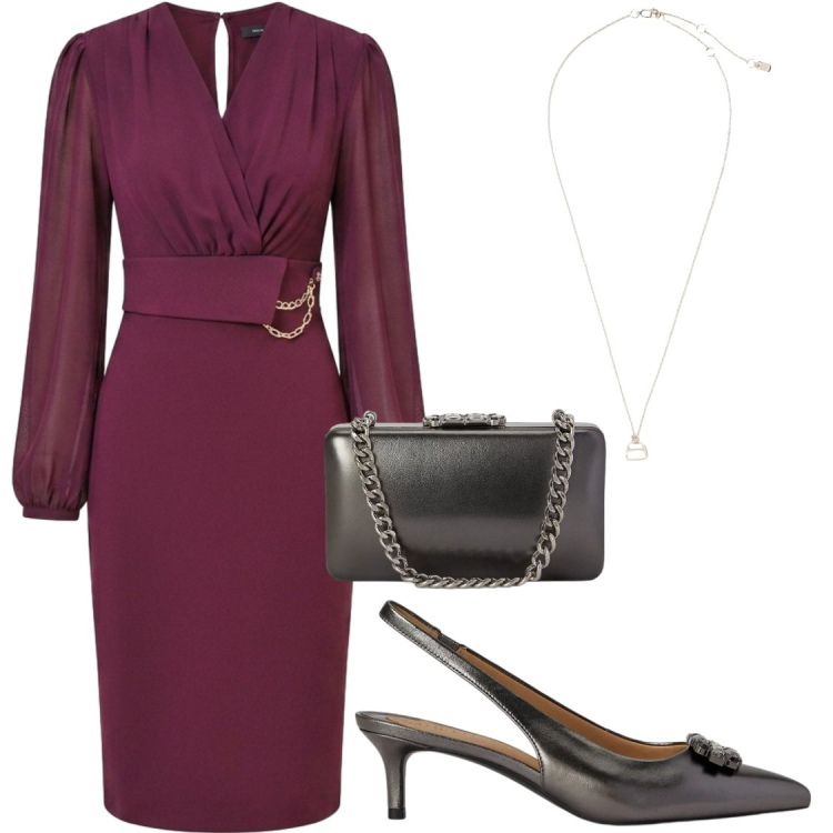 Outfit donna - Intramontabile vestito. Stile Chic per Cerimonia. Abbinamento con vestiti midi/longuette, décolleté, clutch, collane.