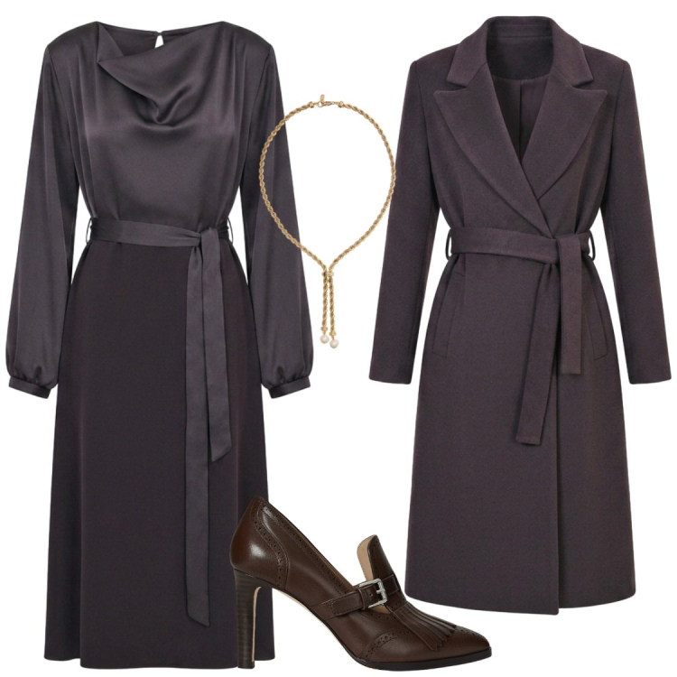 Outfit donna - Questo lo risfrutto. Stile Chic per Cerimonia. Abbinamento con décolleté, collane, cappotti, vestiti midi/longuette.