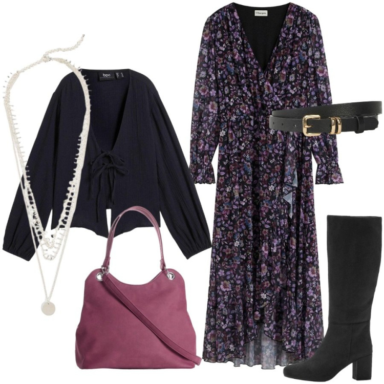 Outfit donna - Da mattina a sera. Stile Casual chic per Tutti i giorni. Abbinamento con vestiti lunghi, stivali, cardigans, cinture, collane, borse a mano.