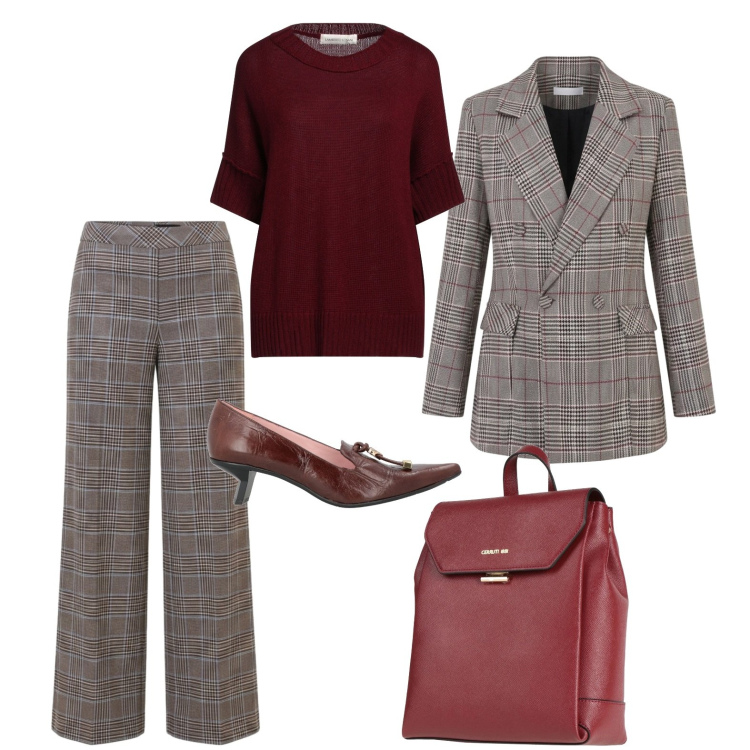 Outfit donna - Il tailleur principe di galles. Stile Chic per Ufficio. Abbinamento con pantaloni, blazer, pullovers, zaini, décolleté.