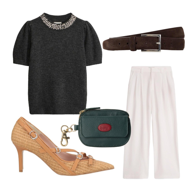Outfit donna - Bon ton. Stile Bon Ton per Tutti i giorni. Abbinamento con décolleté, maglieria, cinture, pantaloni, portamonete.
