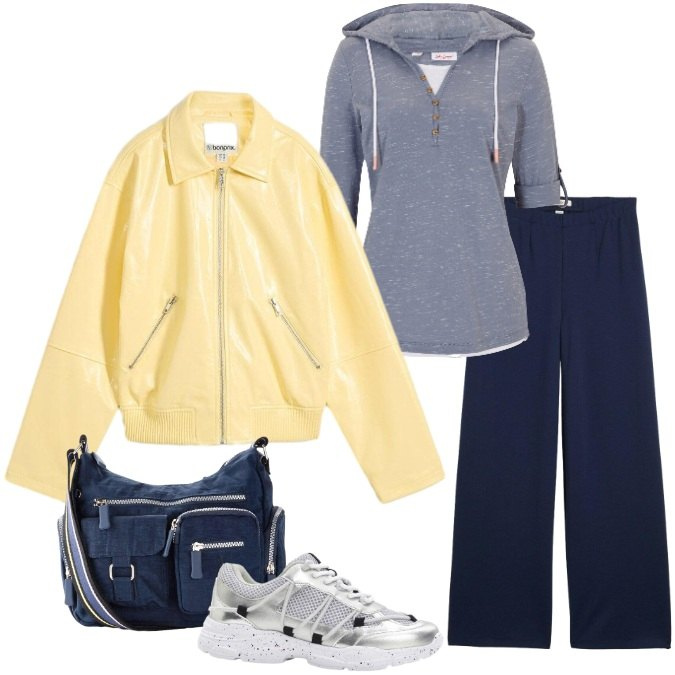 Outfit donna - Daily Easy Comfort. Stile Sporty chic per Tutti i giorni. Abbinamento con pantaloni, sneakers, maglieria, cappotti, borse a tracolla.