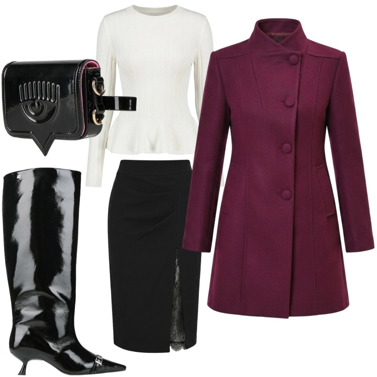 Outfit donna - Stivale con fibbia. Stile Glamour per Tutti i giorni. Abbinamento con cappotti, gonne longuette, maglieria, marsupi, stivali.