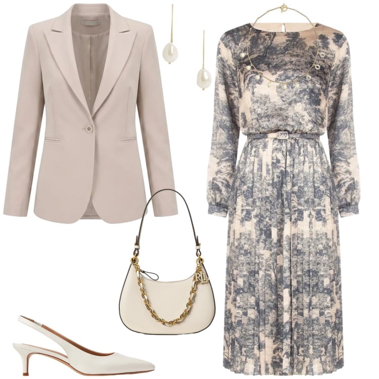 Outfit donna - Chic cerimonia evento serata. Stile Chic per Cerimonia. Abbinamento con vestiti midi/longuette, blazer, décolleté, borse a spalla, orecchini, collane.
