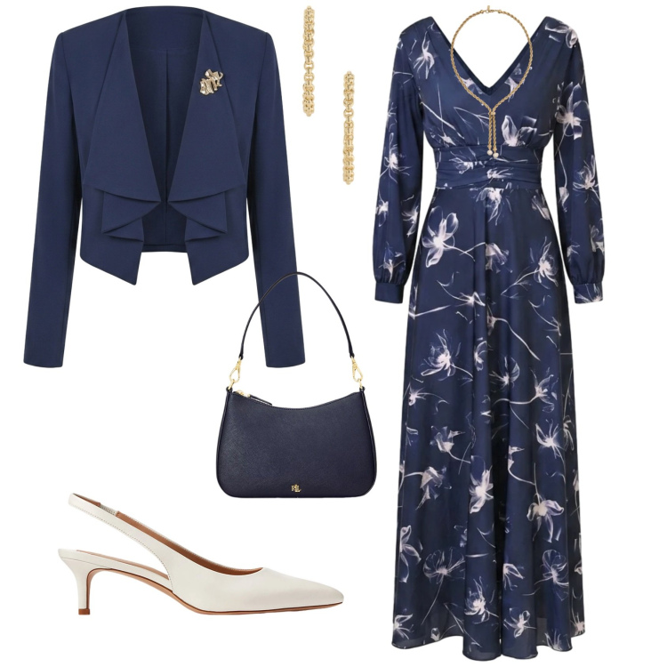 Outfit donna - Chic cerimonia evento serata. Stile Chic per Cerimonia. Abbinamento con blazer, vestiti lunghi, décolleté, borse a spalla, collane, orecchini.