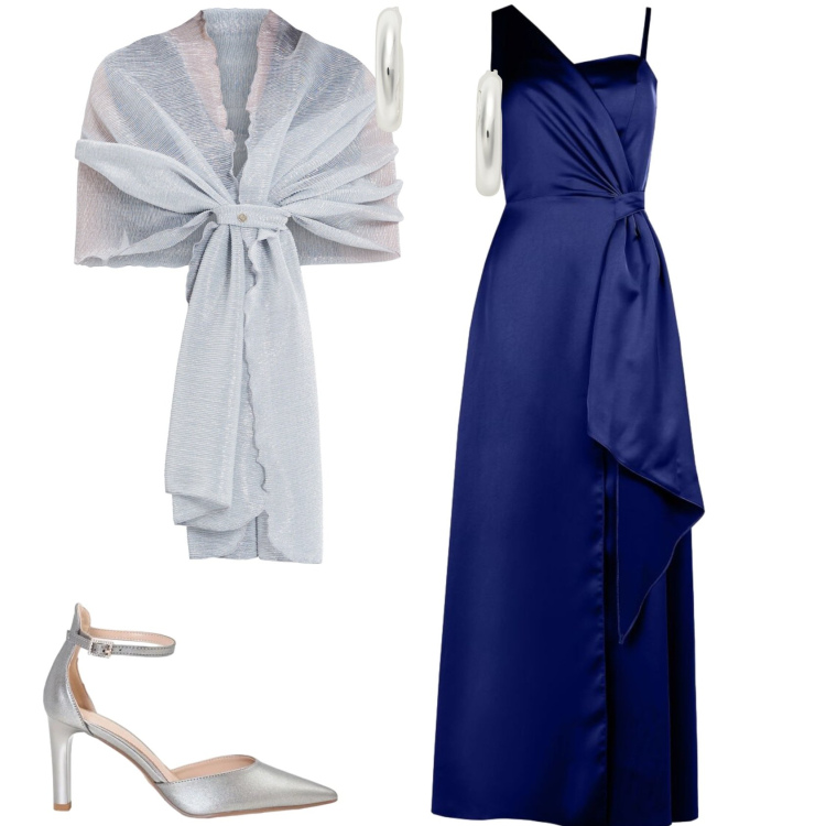 Outfit donna - Chic cerimonia evento serata. Stile Chic per Cerimonia. Abbinamento con stole, vestiti lunghi, borse a spalla, décolleté, orecchini.