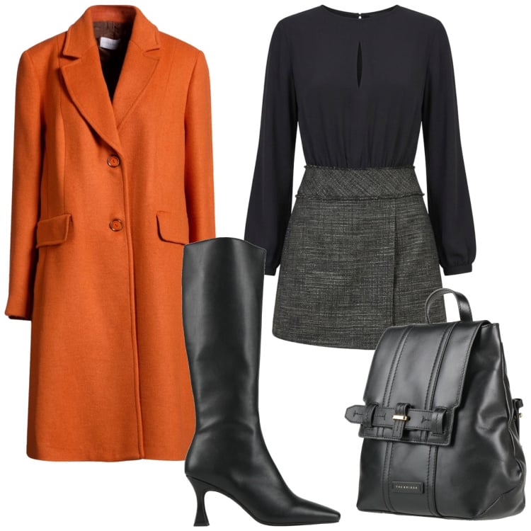 Outfit donna - Total look #2482430. Stile Chic per Serata fuori. Abbinamento con cappotti, stivali, zaini, tuta corta.