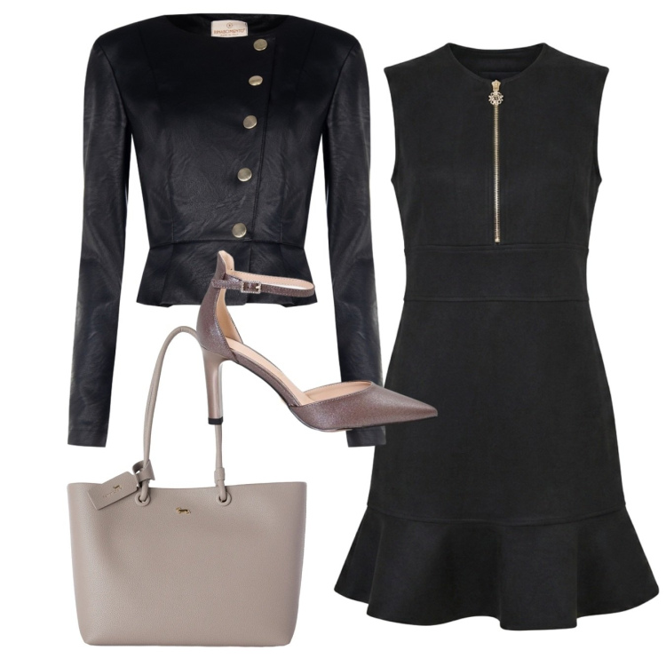 Outfit donna - Total look. Stile Chic per Serata fuori. Abbinamento con shopping bag, vestiti senza maniche, décolleté, giacche.