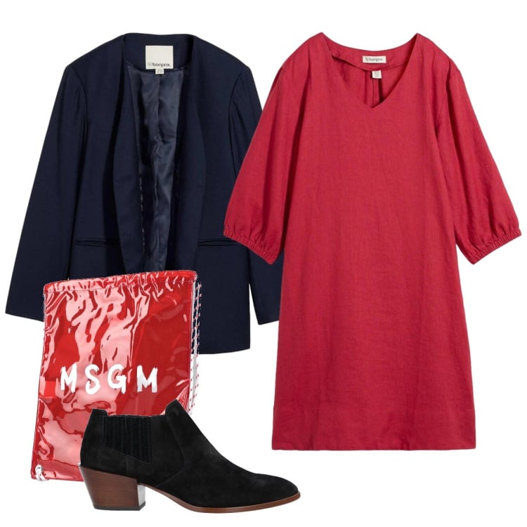Outfit donna - Total tomato. Stile Bon Ton per Ufficio. Abbinamento con zaini, stivaletti, vestiti, blazer.