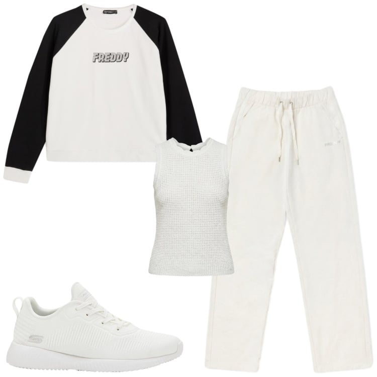Outfit donna - Total look #2482506. Stile Sporty chic per Tutti i giorni. Abbinamento con sneakers, canottiere, felpe, pantaloni.