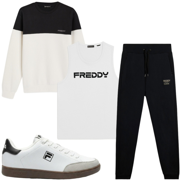 Outfit uomo - Total look #2482531. Stile Trendy per Sport. Abbinamento con felpe, pantaloni, canottiere, sneakers.
