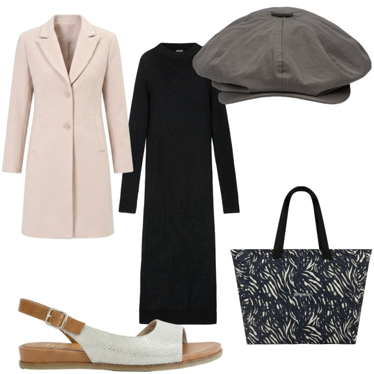 Outfit donna - Total look #2482569. Stile Minimal per Tutti i giorni. Abbinamento con sandali, cappotti, vestiti lunghi, cappelli, shopping bag.