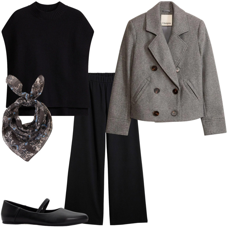 Outfit donna - Urban autunnale. Stile Urban per Ufficio. Abbinamento con maglieria, pantaloni, blazer, ballerine, foulard.