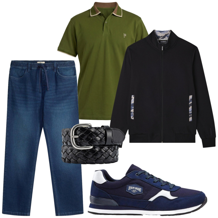 Outfit uomo - Total look #2482644. Stile Casual per Tutti i giorni. Abbinamento con polo, cinture, felpe, sneakers, jeans dritti.