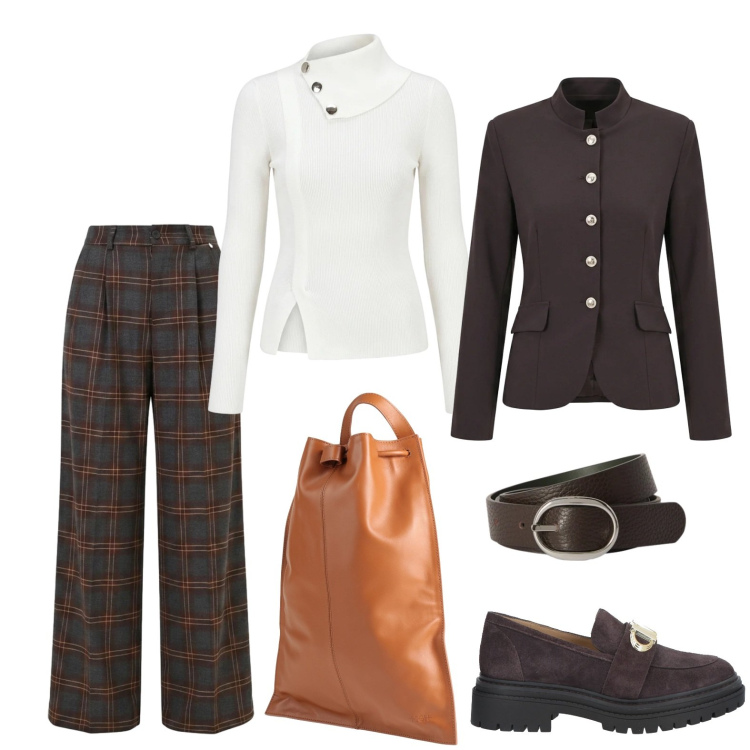 Outfit donna - Mocassini ad ottobre. Stile Urban per Ufficio. Abbinamento con mocassini, zaini, pantaloni a palazzo, pullovers, blazer, cinture.