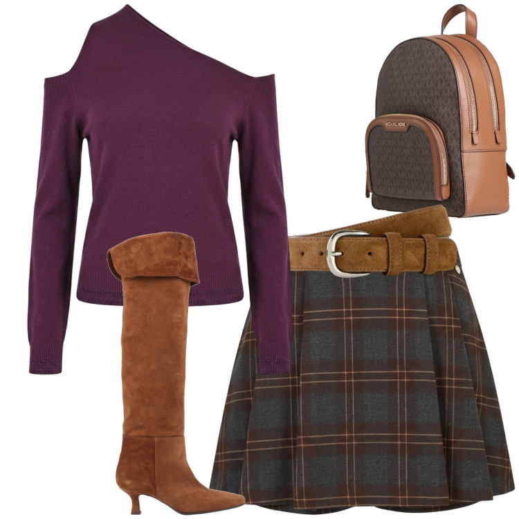 Outfit donna - Tartan. Stile Casual per Tutti i giorni. Abbinamento con maglieria, minigonne, zaini, stivali, cinture.