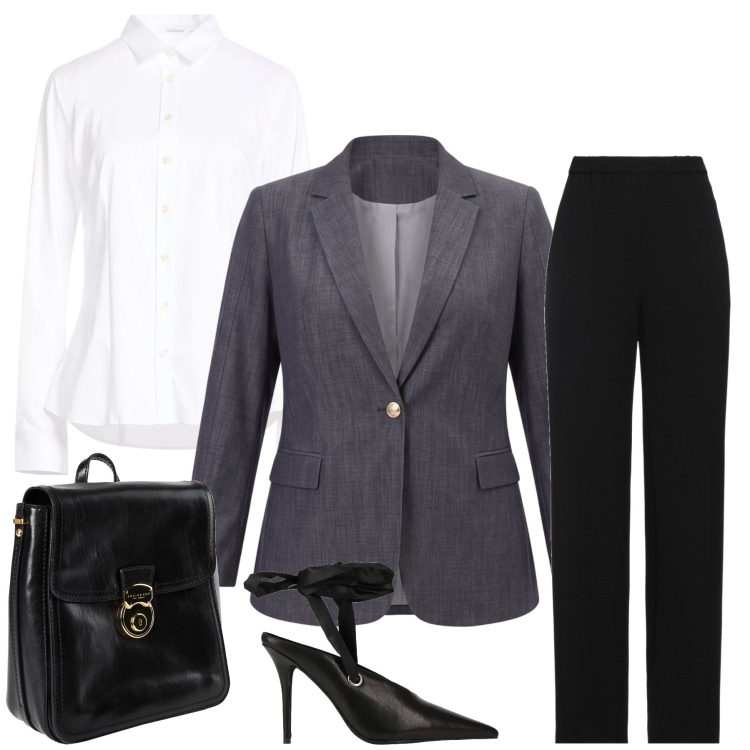 Outfit donna - Total look #2482780. Stile Urban per Ufficio. Abbinamento con pantaloni, zaini, camicie, décolleté, blazer.