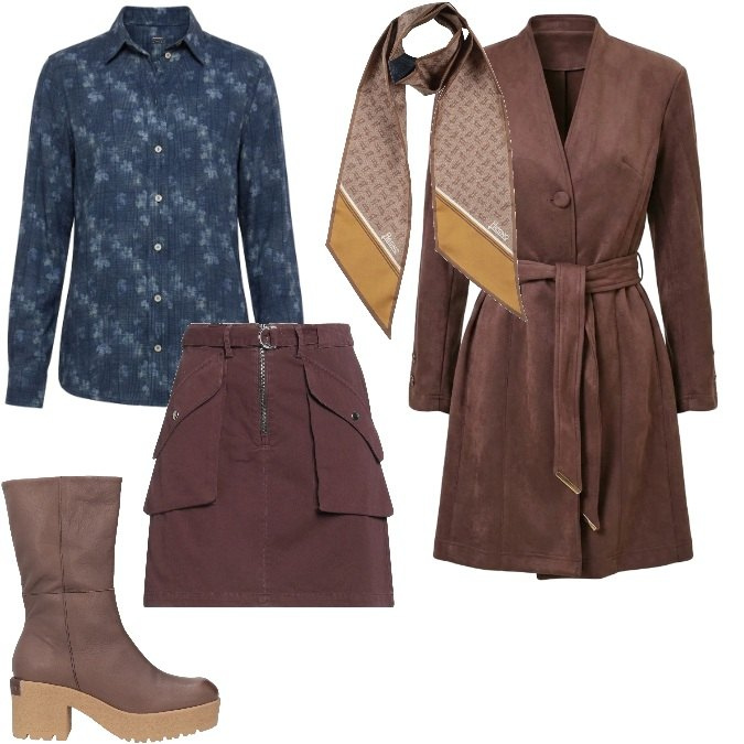 Outfit donna - L\'Inspo perfetta per un outfit cozy chic. Stile Casual chic per Ufficio. Abbinamento con sciarpe, minigonne, stivaletti, trench, camicie.