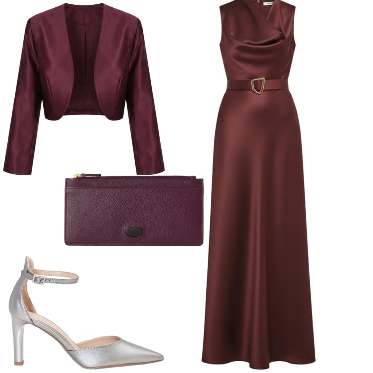 Outfit donna - Cerimonie. Stile Chic per Cerimonia. Abbinamento con vestiti lunghi, décolleté, blazer, portafogli.