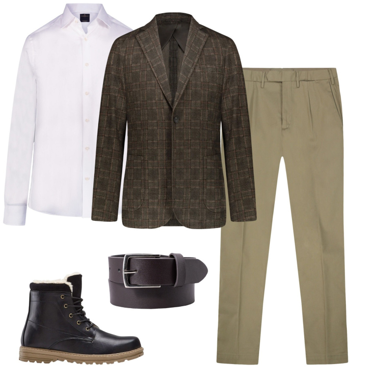 Outfit uomo - City. Stile Urban per Tutti i giorni. Abbinamento con camicie, pantaloni, cinture, giacche, stivali e stivaletti.